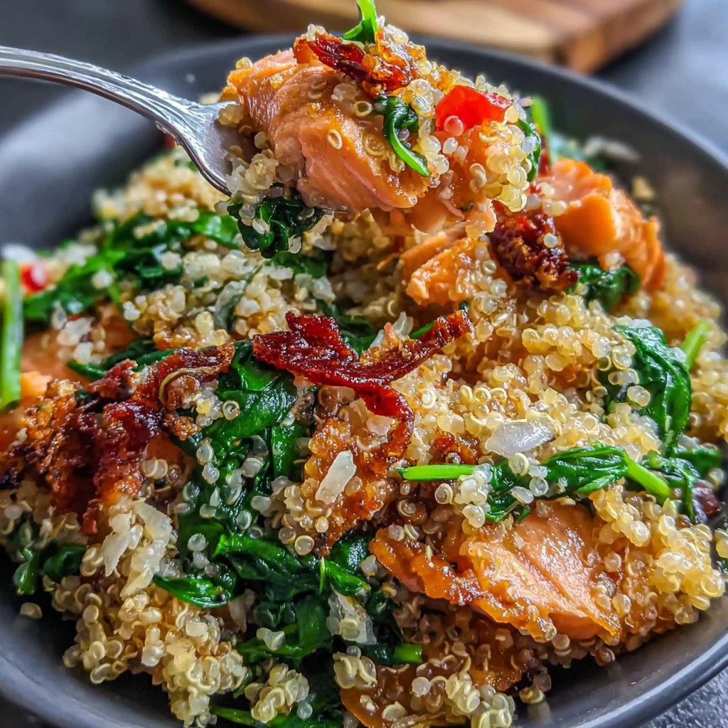 Salmon Quinoa Spinach Bowl