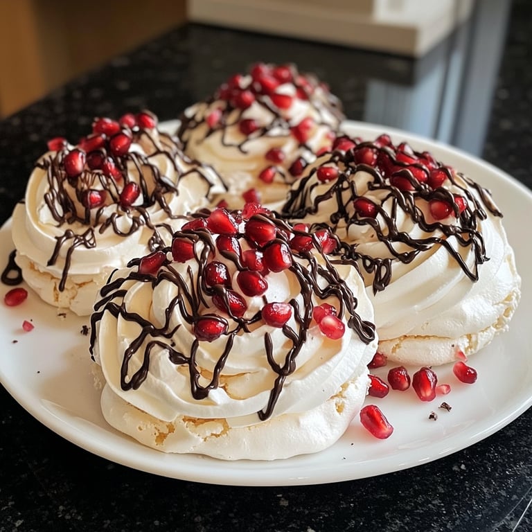 Vegan Pavlovas with Pomegranates and Chocolate