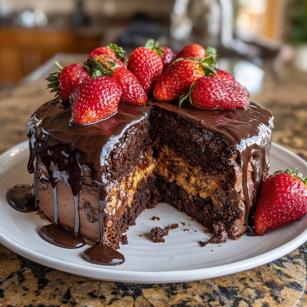 Chocolate Covered Strawberry Galentine's Cake
