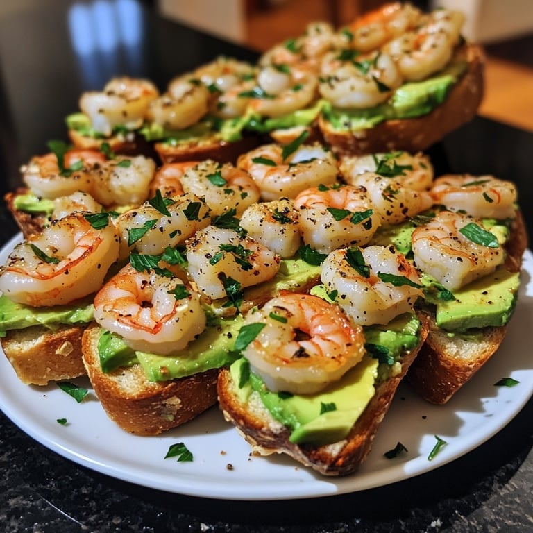 Garlic Shrimp Crostini with Avocado